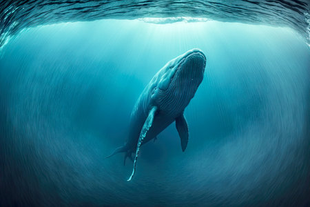 blue whale underwater sinking to bottom of pacific oceanの写真素材