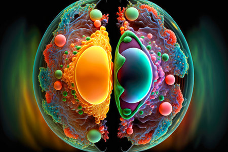 breakdown and separation of molecules in process of cell divisionの写真素材