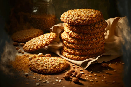 baked traditional homemade pastries cereals delicious oatmeal cookiesの写真素材