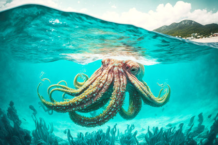 powerful octopus sea with tentacles with ers living in caribbean seaの写真素材