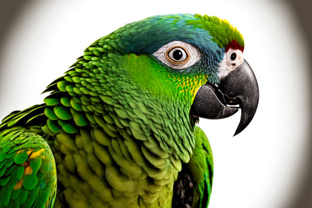 parrot on white as large green parrot with large black beak