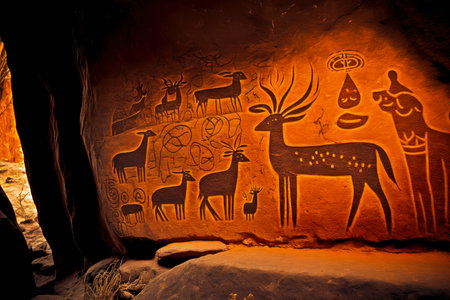 native petroglyphs on rock wall