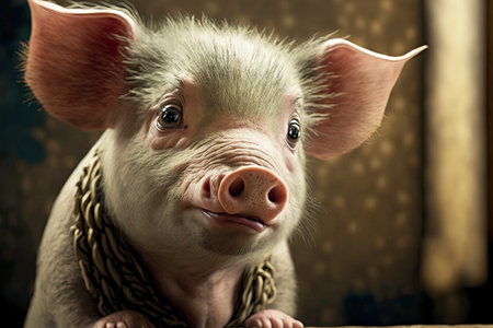 funny piglet turned his head and looks away