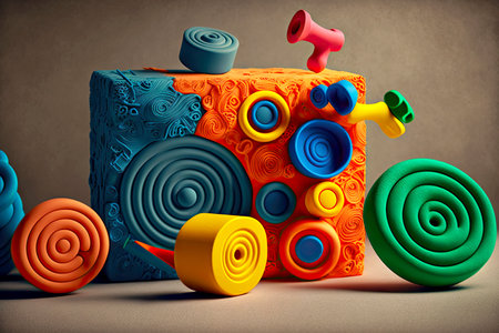 childhood creativity and games with plasticine textureの写真素材