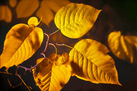 bright yellow and golden leaves after autumn leaf fallの写真素材