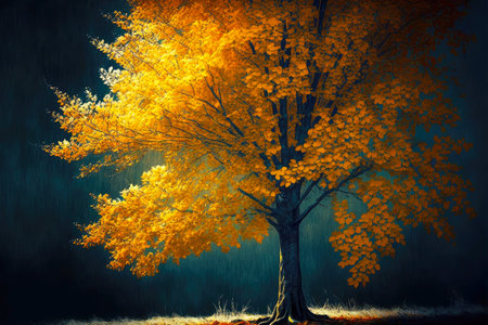autumn leaf fall and yellowed tree in forest