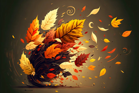 autumn wind blows leaves during autumn leaf fallの写真素材