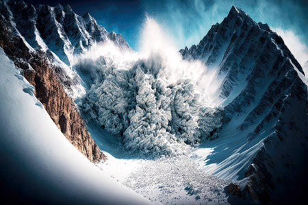 dangerous horizontal avalanche flow in high mountains