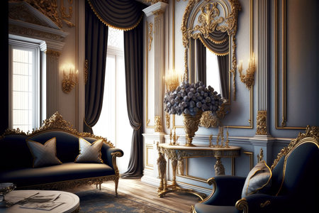 luxury house with baroque interior and expensive luxury furnitureの写真素材