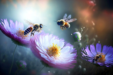 bees fly through flowering garden among bee flower