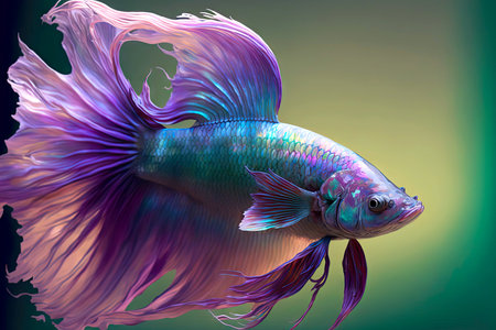 beaful tropical betta fish with iridescent coloration of tail and fins