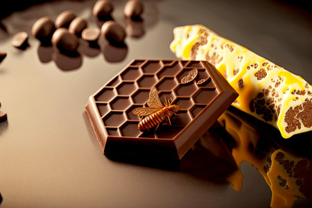 milk chocolate piece and tile with honeycomb decoration