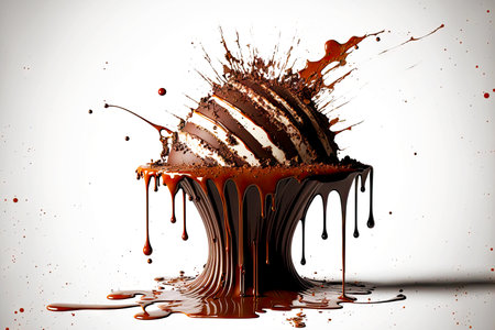 chocolate cake with chocolate cream and chocolate splashの写真素材
