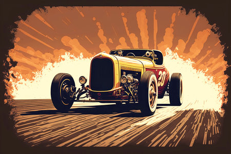 vintage car with driver racing on race track hot rods, generative aiの素材