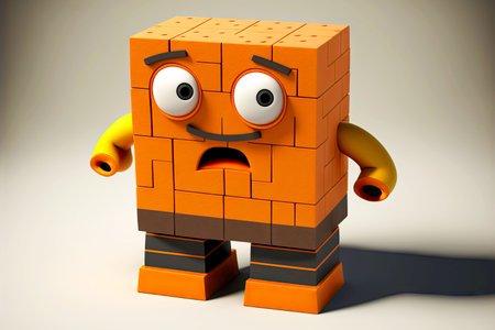 cute cartoon character brick with bright orange legs, generative aiの素材