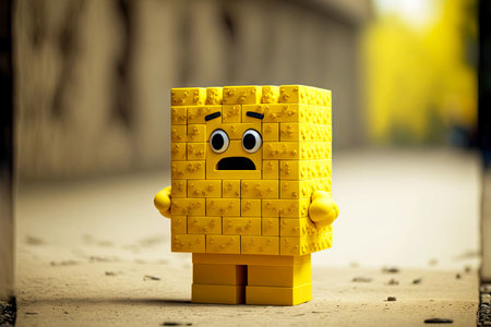 cute cartoon character brick in form of small yellow figure, generative aiの素材