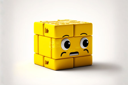 yellow cute cartoon character brick isolated on white background, generative aiの素材