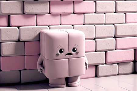 soft gray figure cute cartoon character brick on pink background, generative aiの素材