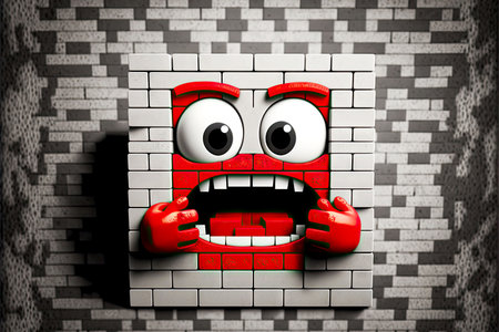 cute cartoon character brick set with red eyes and hands, generative aiの素材