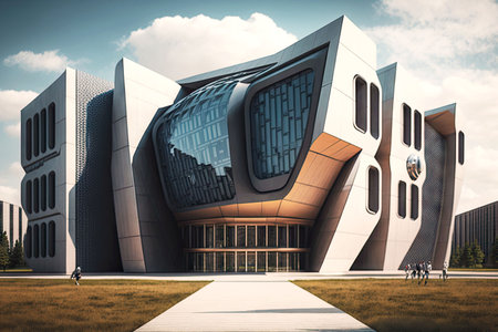 futuristic university building with modern buildings on campus, generative aiの素材