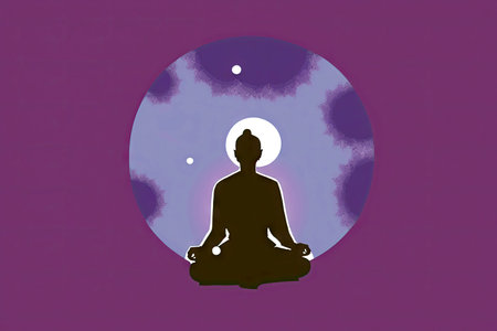 person in meditation posture on purple background, generative aiの素材