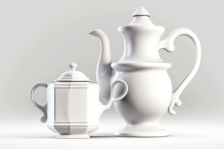 milkjug and teapot on white background, generative aiの素材