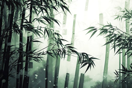 windy bamboo forest trees on gray blurry background, generative aiの素材