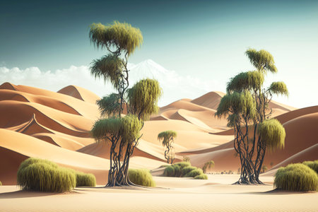 lonely trees growing in desert of bamboo forest trees, generative aiの素材
