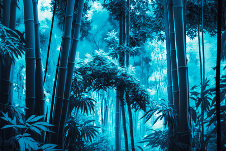 tall blue bamboo forest trees in tropical rainforest, generative aiの素材