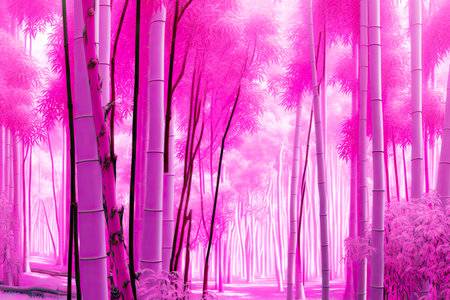 beautiful young pink panoramic view of bamboo forest trees, generative aiの素材