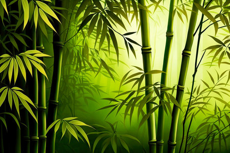 beautiful bamboo forest trees with round green stems and leaves, generative aiの素材