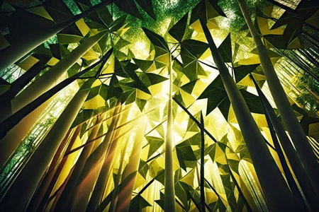 light triangular foliage of tall bamboo forest trees, generative aiの素材