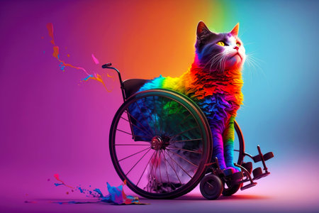disabled domestic pet kitty on colorful background, generative aiの素材