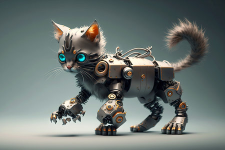 cute kitten with robotic leg on gray background, generative aiの素材