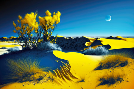 landscape with yellow dunes and blu, generative aiの素材