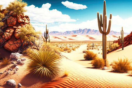 nature and landscape beauty of sonoran desert landscape with cactus and sand dunes, generative aiの素材