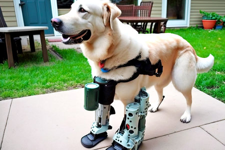 special equipment for handicapped dog with robotic leg, generative aiの素材