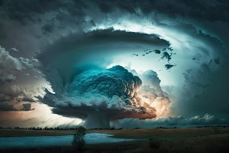 storm cloud in sky during rainy dramatic thunderstorm, generative aiの素材