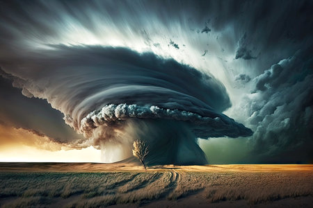 cloud-covered sky and powerful wind before storm dramatic thunderstorm, generative aiの素材