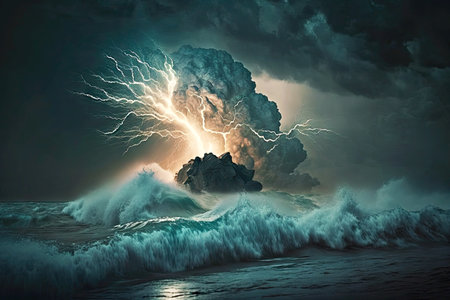 thunderstorm over ocean in form of supernatural powerful energy, generative aiの素材