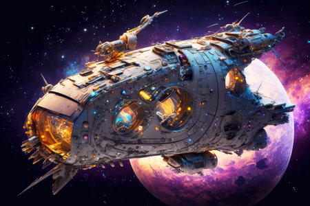 technology cybernetic space vehicle fantastic spaceship in deep space, generative aiの素材