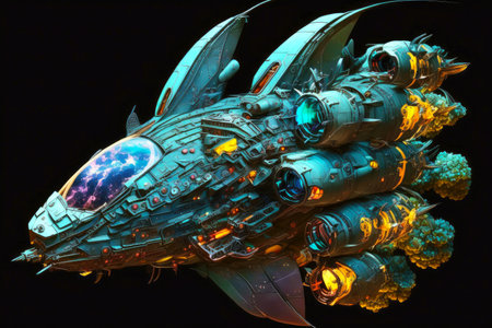 technology cybernetic space vehicle fantastic spaceship in deep space, generative aiの素材