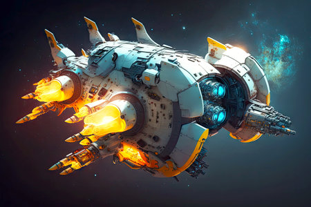 technology cybernetic space vehicle fantastic spaceship in deep space, generative aiの素材