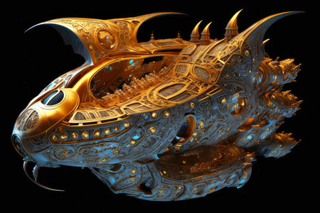 metal cosmic vessel in form of fantastic spaceship in deep space, generative aiの素材
