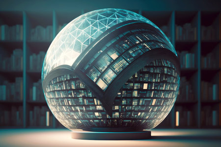 spherical glass building for information storage in future futuristic library data center, generative aiの素材