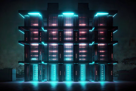 illuminated with light futuristic library data center for storage of digital information, generative aiの素材
