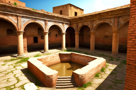 small brick cistern in ancient citys outskirts, created with generative aiの素材