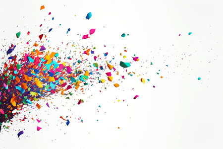 a close-up of colorful confetti falling slowly against a white background, creating a hypnotic effect., created with generative aiの素材