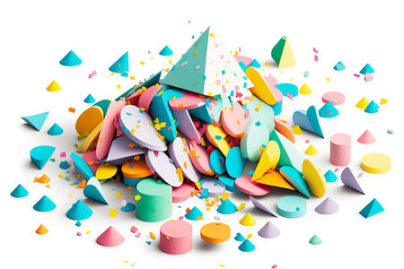 a stack of colorful confetti, arranged in a neat pile on a white background, created with generative aiの素材
