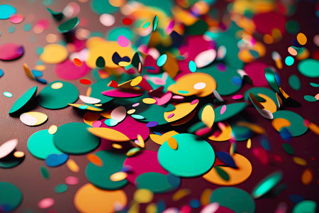 a close-up of a single confetti piece, with its intricate design and bright colors, created with generative aiの素材